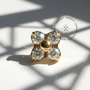 Piercing Topo Trevo 4 Folhas Titânio e Ouro 18k