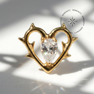 Piercing Topo Coração de Fogo Zircônia Titânio e Ouro 18k