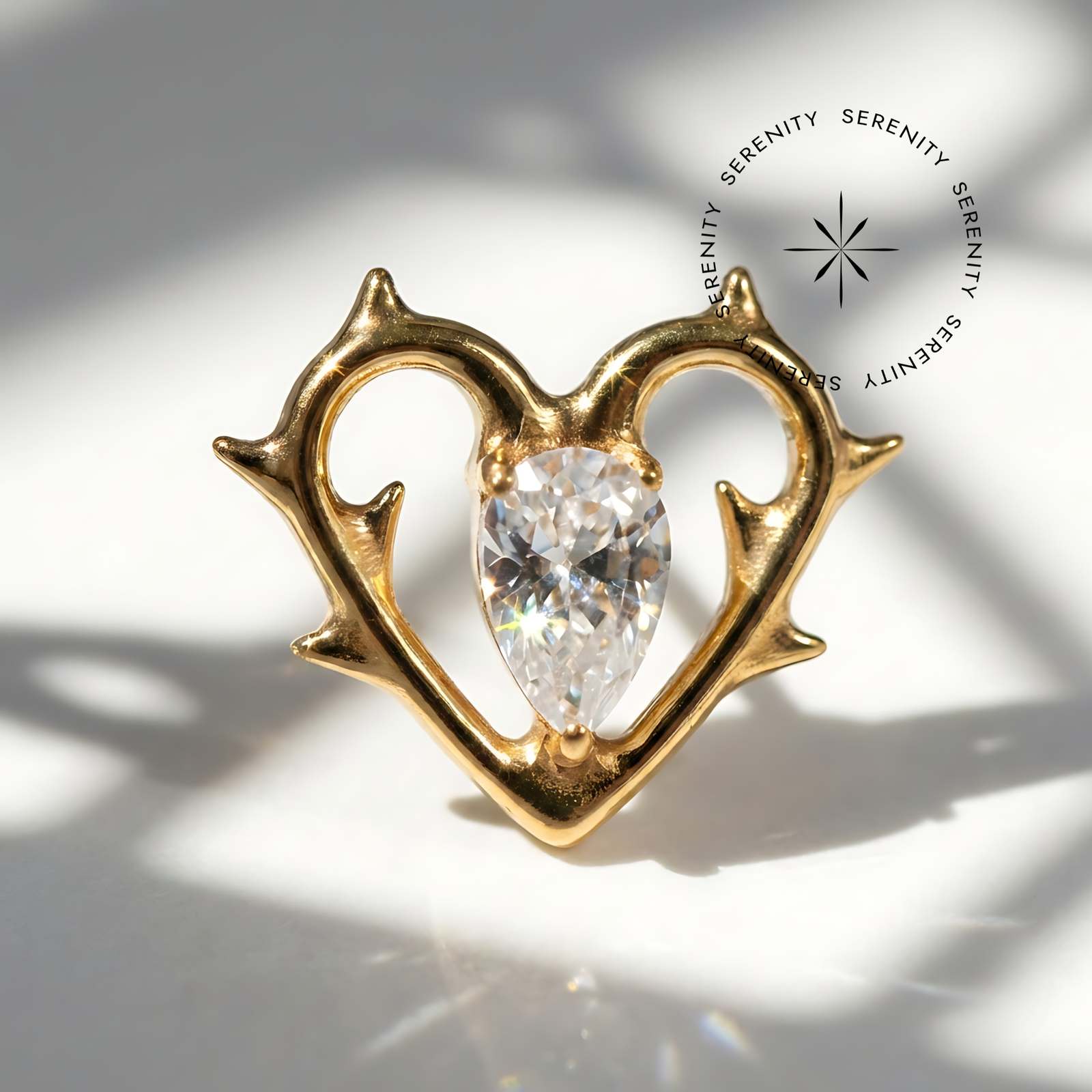 Piercing Topo Coração de Fogo Zircônia Titânio e Ouro 18k