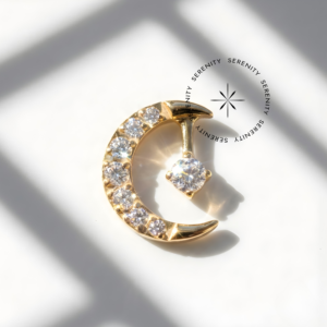 Piercing Topo Lua Cravejada 1 Zircônia Titânio e Ouro 18k