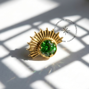 Piercing Topo Zircônia Esmeralda Raios Titânio e Ouro 18k