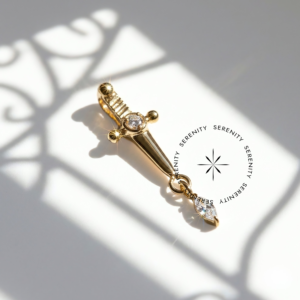 Piercing Topo Espada com Pingente Navete Titânio e Ouro 18k