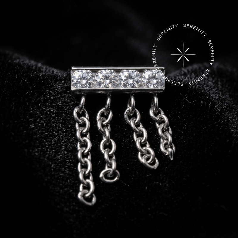Piercing Topo Barra com Correntes em Titânio