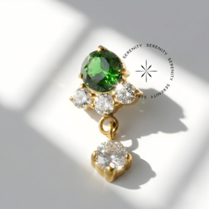 Piercing Topo Zircônia Verde Esmeralda com Pingente Titânio e Ouro 18k