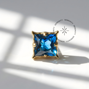 Piercing Topo Zircônia Azul Safira Titânio e Ouro 18k