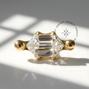 TN1472 Piercing Topo Zircônia Baguete 2 Esferas Titânio e Ouro 18k