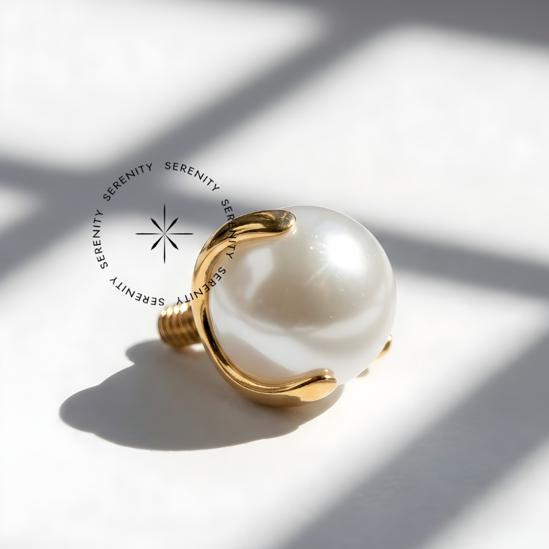 TN1737 Piercing Topo Pérola Branca Titânio e Ouro 18k