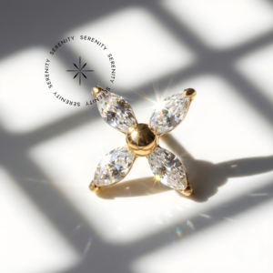 Piercing Topo Flor 4 Pétalas Zircônia Titânio e Ouro 18k