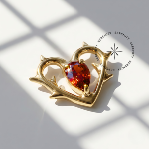 Piercing Topo Coração de Fogo Zircônia Garnet Titânio e Ouro 18k