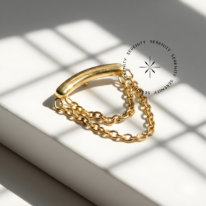 TN787 Piercing Topo Arco com 2 Correntes Titânio e Ouro 18k