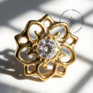 Piercing Topo Flor De Lótus 6.5mm Titânio e Ouro 18k