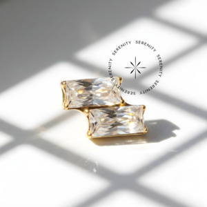 Piercing Topo Baguete Dupla Zircônias Titânio e Ouro 18k