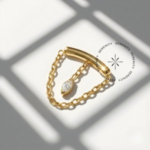 Piercing Topo Arco com Pingente Corrente Navete Titânio e Ouro 18k