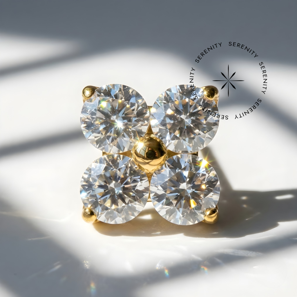 Piercing Topo Trevo 4 folhas Zircônia Titânio e Ouro 18k