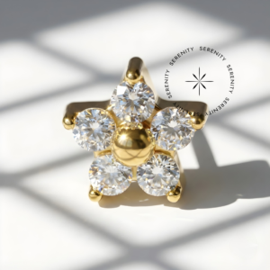 Piercing Topo Micro Flor Zircônia 3.2mm Titânio e Ouro 18k