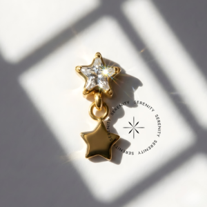 Topo Estrela Zircônia Pingente Estrela Titânio e Ouro 18k