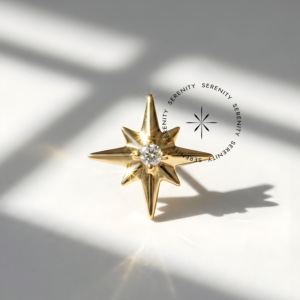 Piercing Topo Estrela 8 Pontas com Zircônia Titânio e Ouro 18k