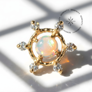 Piercing Topo Sol Opala Jelly Rosada Titânio e Ouro 18k