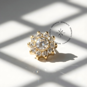 Piercing Topo Mini Flor 10 Pétalas Zircônia Titânio e Ouro 18k