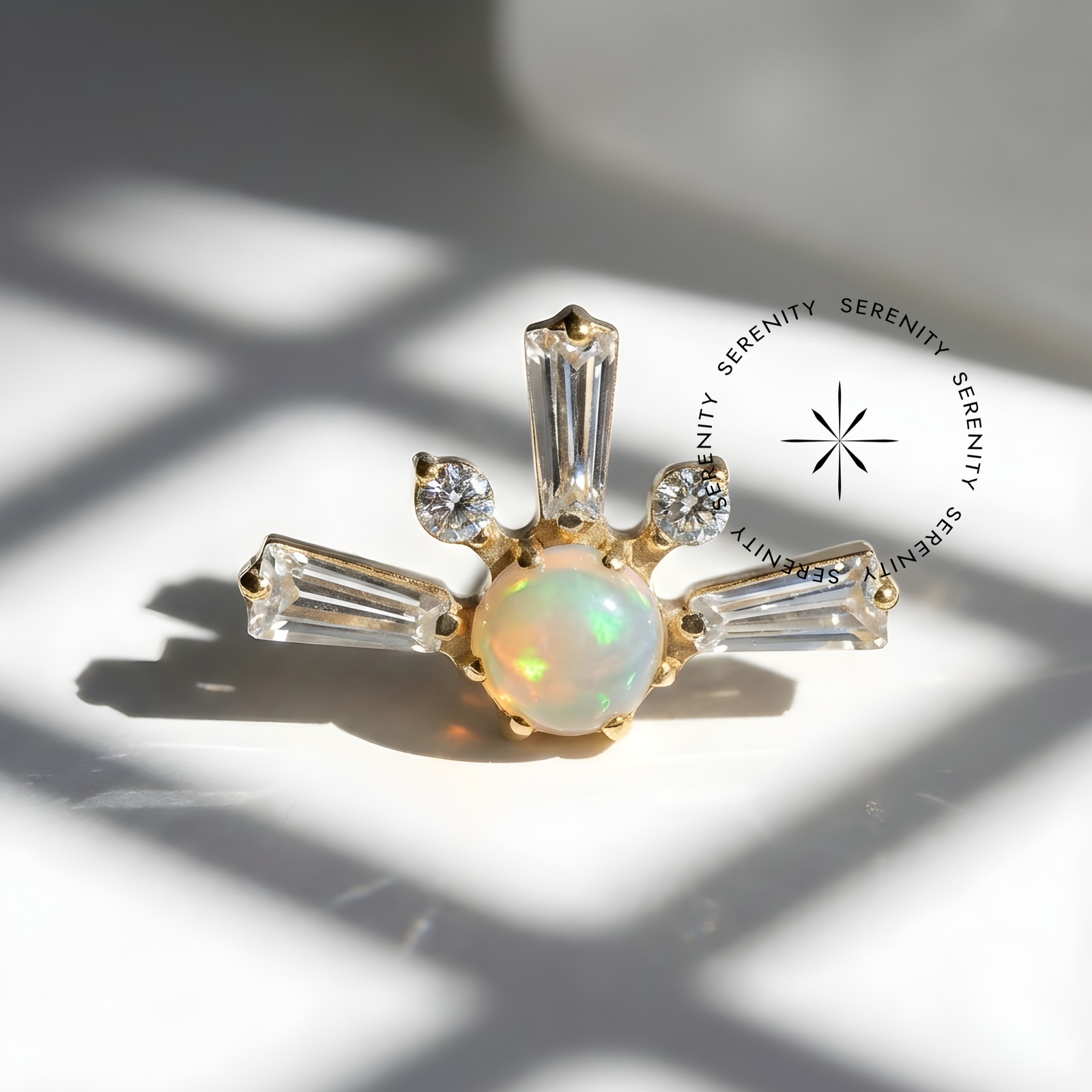 Piercing Topo Astra Zircônias e Opala Jelly Titânio e Ouro 18k