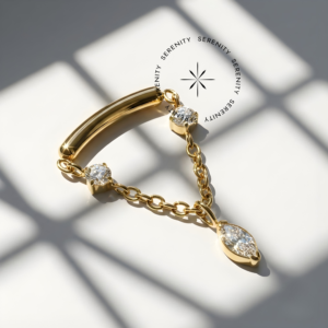 Piercing Topo Arco Corrente 3 Navetes Titânio e Ouro 18k