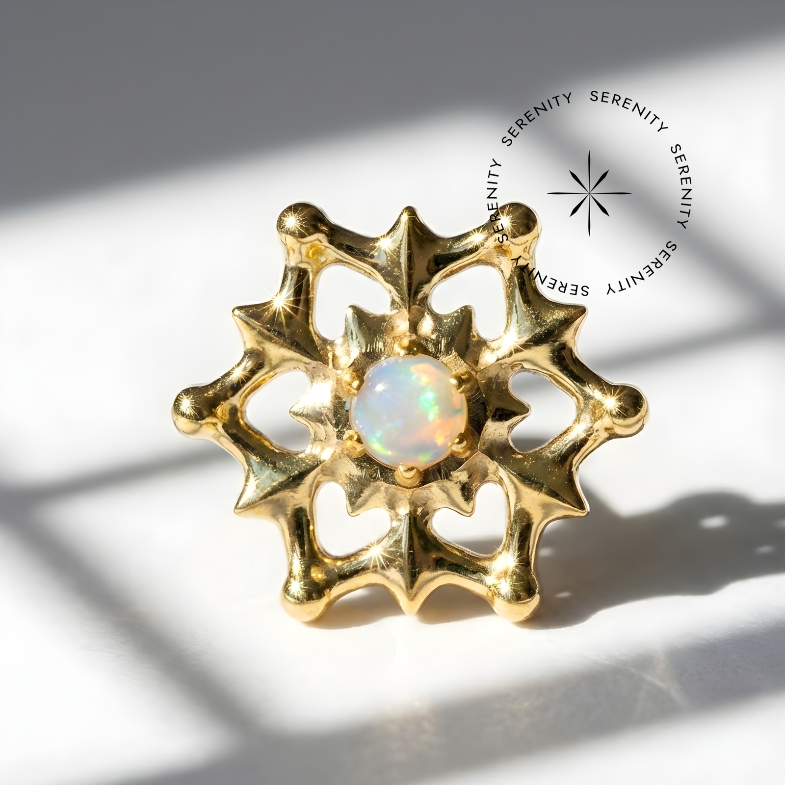 Piercing Topo Flor de Lótus Opala Titânio e Ouro 18k