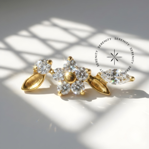 Piercing Topo Cluster Flor Zircônia Central Titânio e Ouro 18k