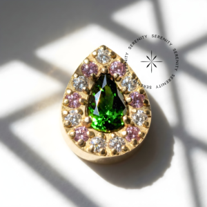 Piercing Topo Gota Zircônia Verde e Rosa Titânio e Ouro 18k