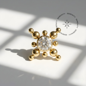 Piercing Topo Zircônia com Esferas Titânio e Ouro 18k