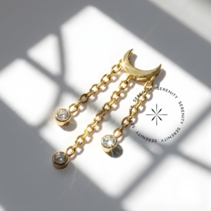 Piercing Topo Lua com 3 Correntes Titânio e Ouro 18k