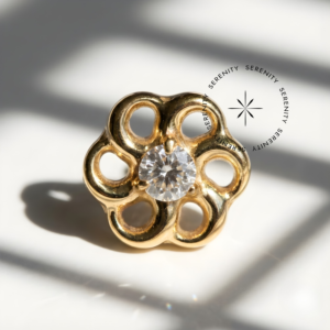 Piercing Topo Flor Infinita Zircônia Titânio e Ouro 18k