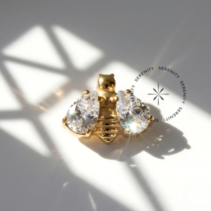 Piercing Topo Abelha Zircônias Titânio e Ouro 18k