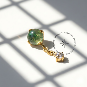 Piercing Topo Pedra Peridot com Pingente Zircônia Titânio e Ouro 18k