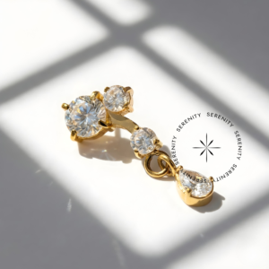 Piercing Topo Cascata com Pingente Zircônias Titânio e Ouro 18k