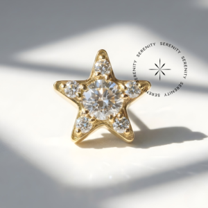 Piercing Topo Estrela Cravejada Titânio e Ouro 18k