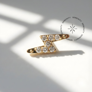 Piercing Topo Raio Cravejado Zircônias Titânio e Ouro 18k