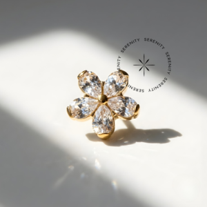 Piercing Topo Flor Gérbera Zircônias Titânio e Ouro 18k