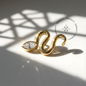 Piercing Topo Cobra com Zircônia Navete Titânio e Ouro 18k