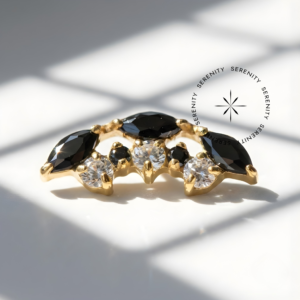 Piercing Topo Cluster 3 Navetes Black Titânio e Ouro 18k