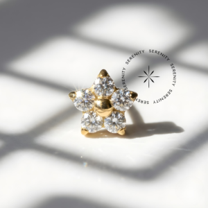 Piercing Topo Flor Zircônias Titânio e Ouro 18k