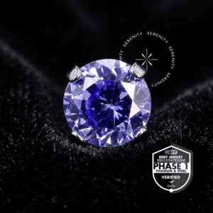 Piercing Ponto de Luz Titânio TT24 cravação perfil baixo Zircônia Premium Violeta e selo Titânio Mill APP.