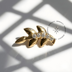 Piercing Topo Galho Palmeira Zircônias Titânio e Ouro 18k