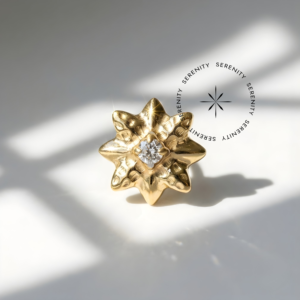 Piercing Topo Estrela Polar Zircônia Titânio e Ouro 18k