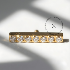 Piercing Topo Barra 7 Zircônias Titânio e Ouro 18k