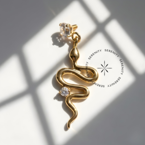 Piercing Topo Zircônia com Pingente Cobra Titânio e Ouro 18k