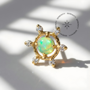 Piercing Topo Sol Opala Jelly Esverdeada Titânio e Ouro 18k