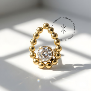 Piercing Topo Gota com Esferas e Zircônia Titânio e Ouro 18k