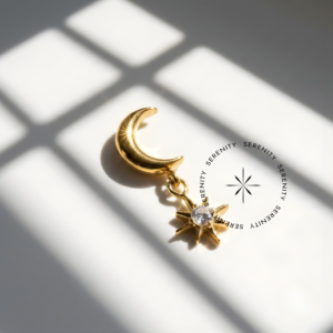 Piercing Topo Lua com Pingente Estrela Titânio e Ouro 18k