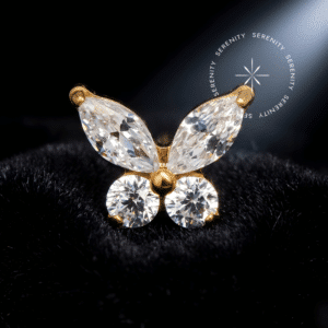 Piercing Borboleta Titânio TN2074 cravejado com zircônias cristal em Titânio Revestido de Ouro 18k para cartilagem e tragus