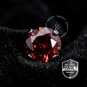 Piercing Ponto de Luz Titânio TT27 cravação perfil baixo Zircônia Premium Red e selo Titânio Mill APP.